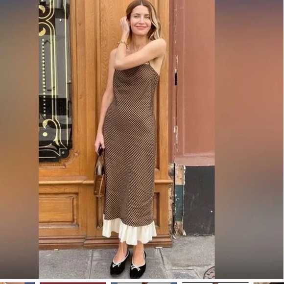 NWT ANTONIO MELANI x Courtney Grow Bond Gingham Print Flutter Hem Midi Dress - Picture 2 of 15